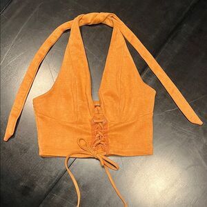 SHEIN Orange Lace-Up Halter Tank Top
